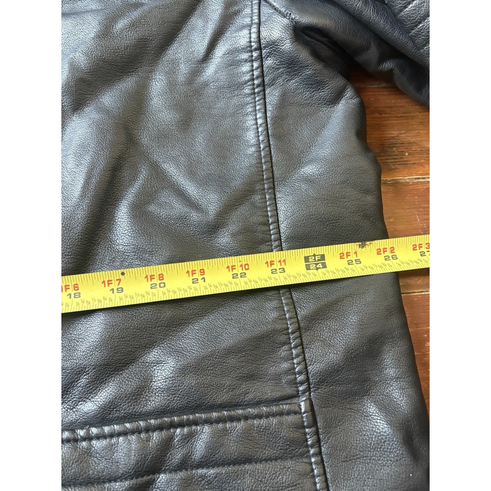 Levi Black Motorcycle Hooded Faux Leather Bomber Racer Trucker Jacket Mens XXL - Picture 8 of 9